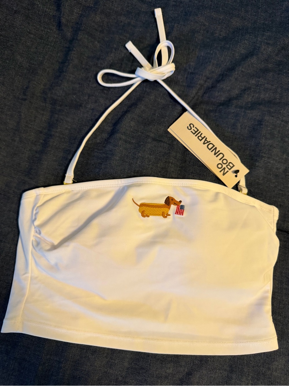 No Boundaries White Dachshund Bikini Top